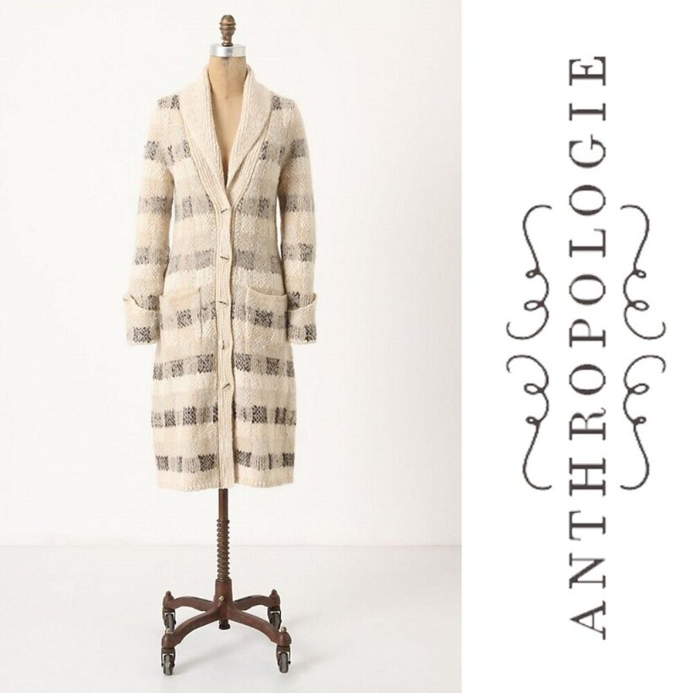 Anthropologie Far Away From Close Bent Plaid Sweater Coat